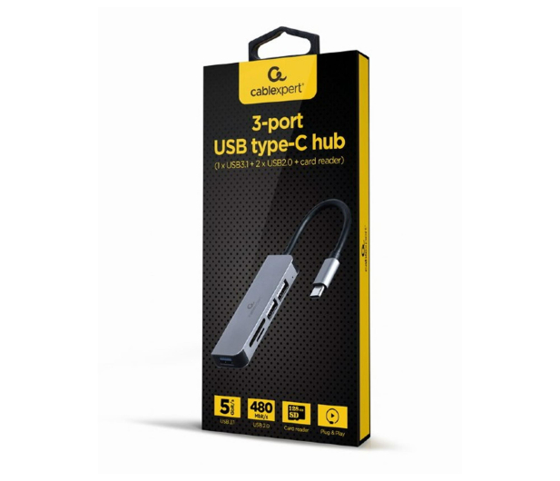 Gembird 3-portowy HUB USB typu C (USB 3.1 + USB 2.0) czytnik kart - 1351744 - zdjęcie 2